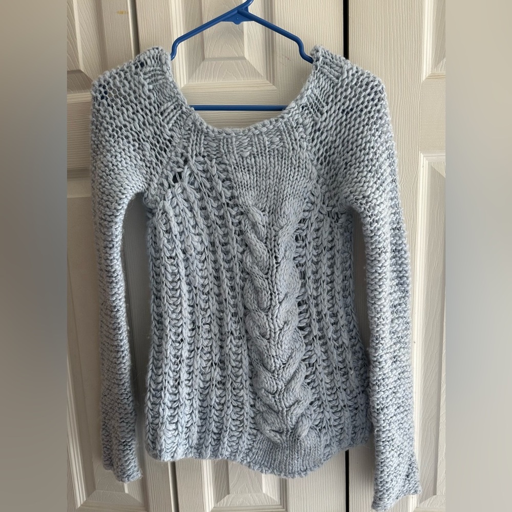 Free People light blue cable crewneck sweater. Excellent condition. X small